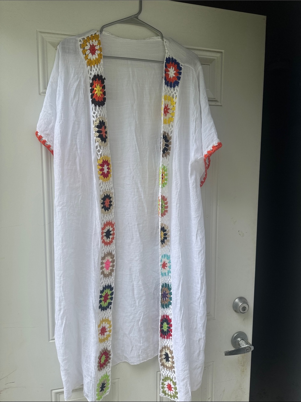 Cupshe White Crochet-Trim Cover-Up with Neutral Multicolor Accents